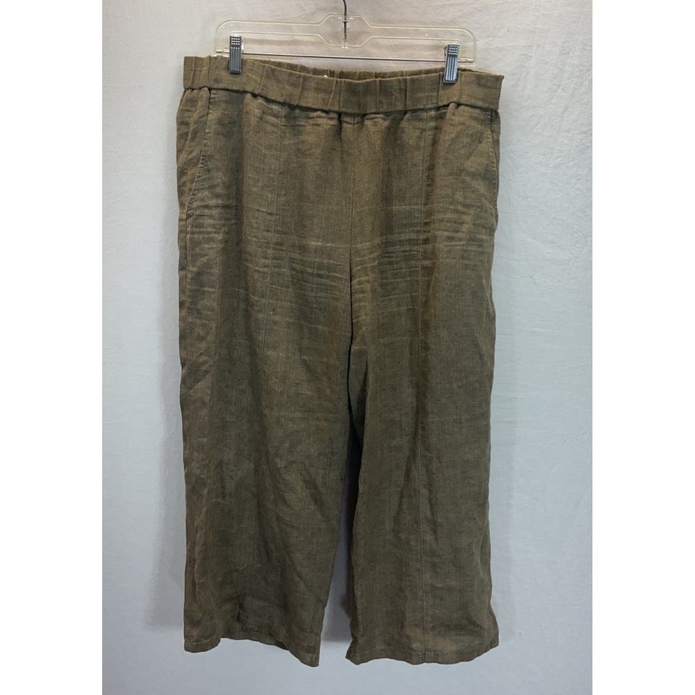 Eileen Fisher Organic Linen Wide Leg Cropped Pants Petite L Travel Pull On Boho